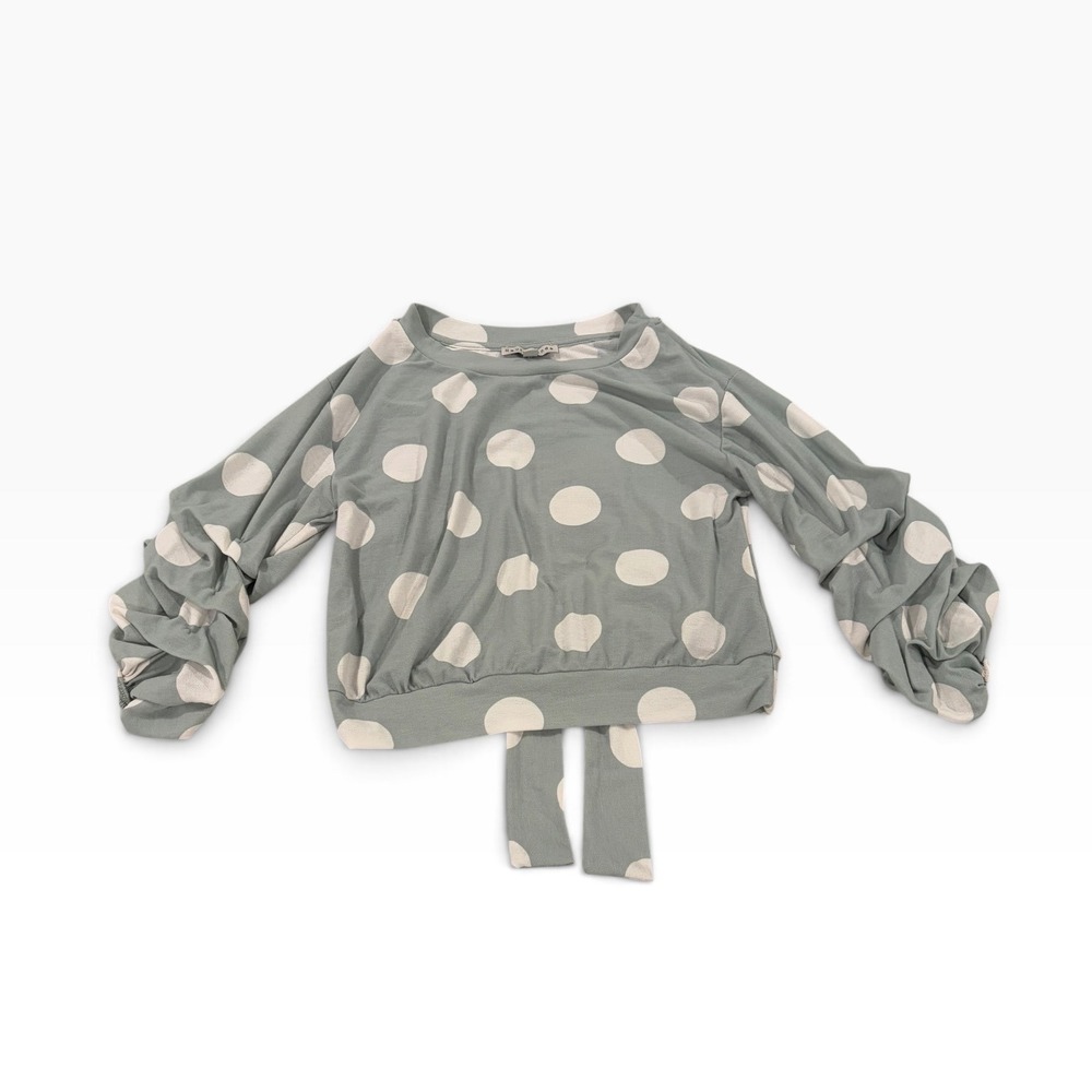 Haute Monde Sage Green Polka Dot Tie Back Ruched Sleeve Blouse Small HMT52063-D